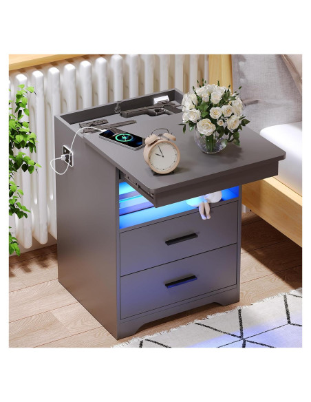 Mesita de Noche FREDEES BL-9602-32 con Carga USB y LED