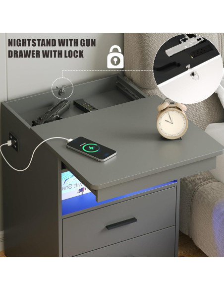 Mesita de Noche FREDEES BL-9602-32 con Carga USB y LED