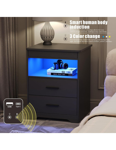 Mesita de Noche FREDEES BL-9602-32 con Carga USB y LED