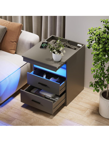 Mesita de Noche FREDEES BL-9602-32 con Carga USB y LED