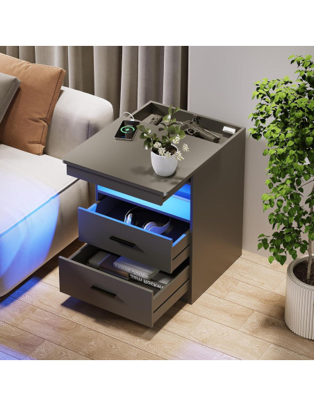 Mesita de Noche FREDEES BL-9602-32 con Carga USB y LED