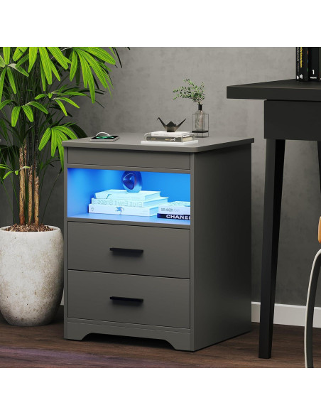 Mesita de Noche FREDEES BL-9602-32 con Carga USB y LED