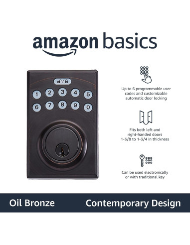 Cerradura Electrónica Amazon Basics PL1S3910 Teclado Táctil