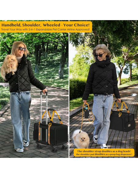 Transportín para Gatos PAWZIDEA Rodante 45x28x28cm Negro