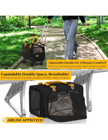 Transportín para Gatos PAWZIDEA Rodante 45x28x28cm Negro