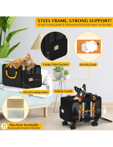 Transportín para Gatos PAWZIDEA Rodante 45x28x28cm Negro