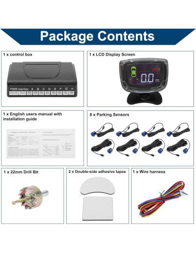 Sistema Radar Inverso Hihaha 8 Sensores LCD Azul