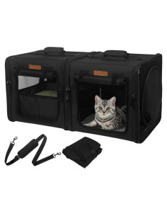 Transportador Plegable para Gatos PETUX Doble Negro 70x35x35cm