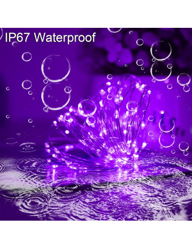 Luces de Cuerda Solares YAOZHOU 200 LED Moradas 8 Modos