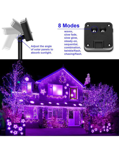 Luces de Cuerda Solares YAOZHOU 200 LED Moradas 8 Modos