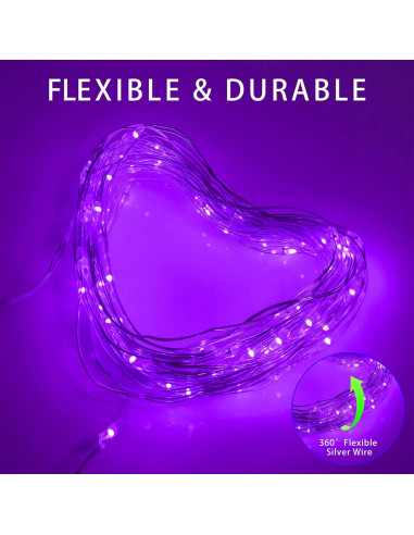 Luces de Cuerda Solares YAOZHOU 200 LED Moradas 8 Modos