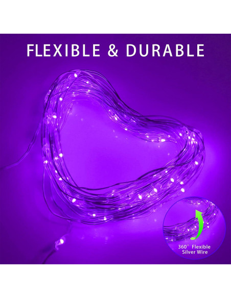 Luces de Cuerda Solares YAOZHOU 200 LED Moradas 8 Modos