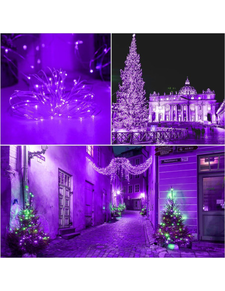 Luces de Cuerda Solares YAOZHOU 200 LED Moradas 8 Modos