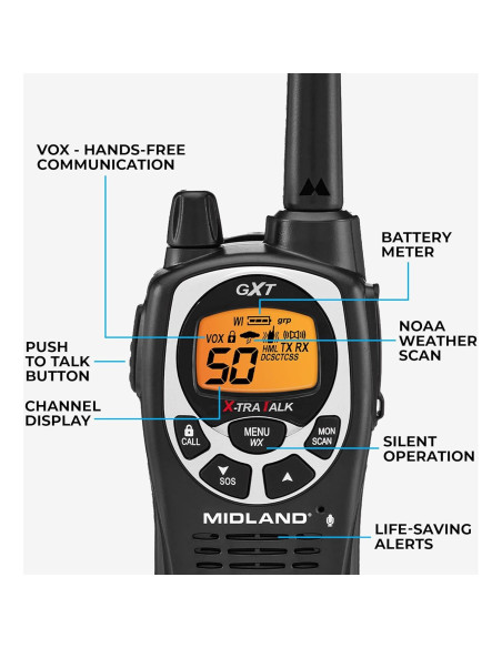 Walkie Talkie Midland GXT1000X3VP4 50 Canales y Alerta NOAA