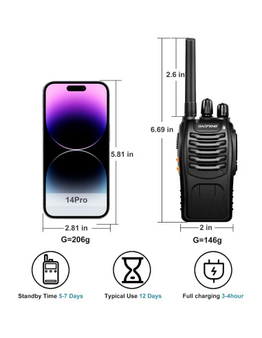 Walkie Talkies BaoFeng BF-88A 6Pack 12 Baterías 2.24kg