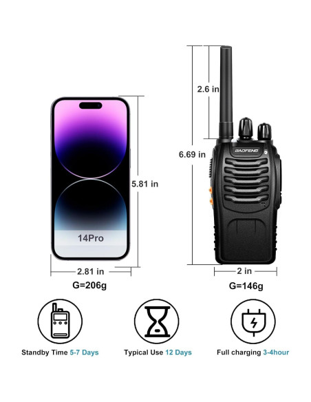 Walkie Talkies BaoFeng BF-88A 6Pack 12 Baterías 2.24kg