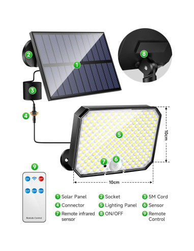 Luces Solares Exteriores One Fire 190LED 1500LM IP65 con Control Remoto