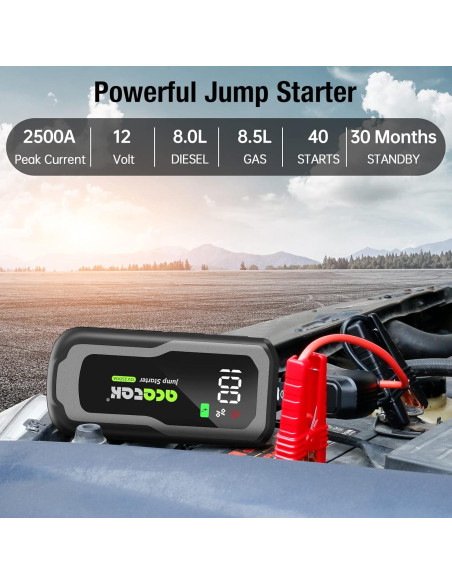 Arrancador de Batería Acetek 2500A 12V Portátil 74WH