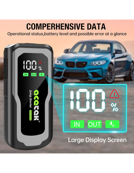 Arrancador de Batería Acetek 2500A 12V Portátil 74WH