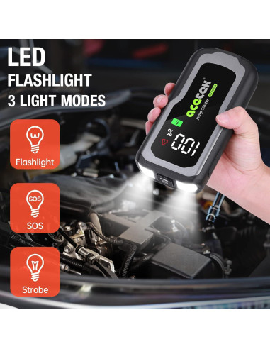 Arrancador de Batería Acetek 2500A 12V Portátil 74WH