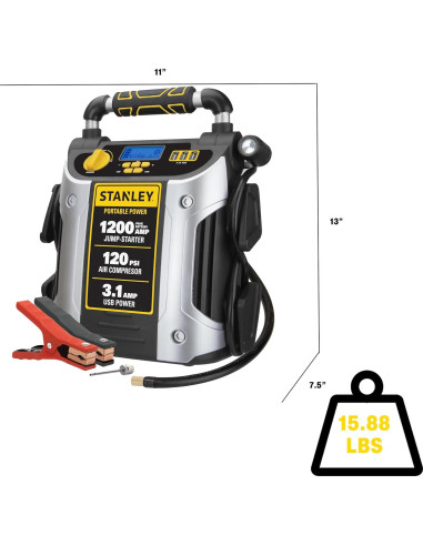 Arrancador STANLEY J5C09D 1200A Pico + Compresor 120 PSI