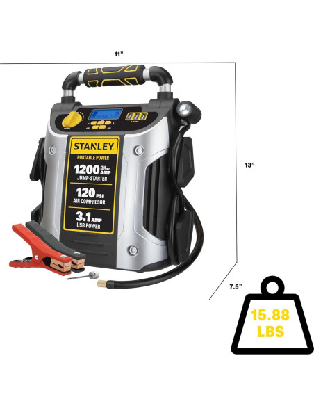 Arrancador STANLEY J5C09D 1200A Pico + Compresor 120 PSI