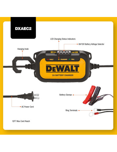 Cargador DeWalt DXAEC2 2A para Baterías 6V y 12V Amarillo
