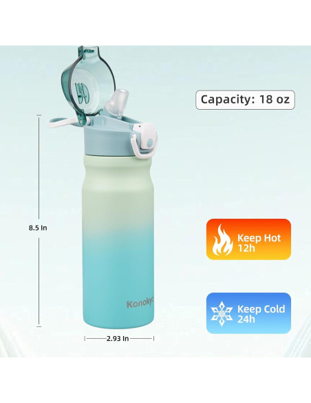 Botella de Agua Aislada Konokyo 532 ml con Pajilla Menta