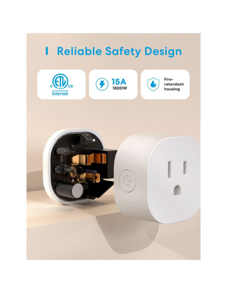 Enchufe Inteligente Meross MSS105, 15A WiFi y Bluetooth, 4 Pzs
