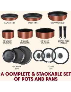 Juego de Utensilios de Cocina T-fal 14 Piezas Inducción Cobre 2