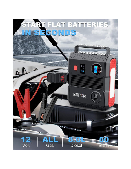 Arrancador de Coche BRPOM BM600 con Compresor 150PSI 8000A