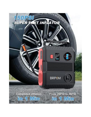 Arrancador de Coche BRPOM BM600 con Compresor 150PSI 8000A