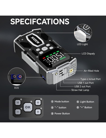 Arrancador de coche ACEZUK M03 con compresor 7000A 150PSI