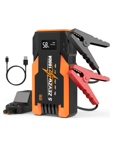 Arrancador de Coche S ZEVZO ET05 1600A 12V con USB y LCD