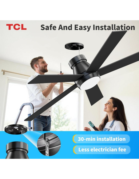 Ventilador de Techo TCL 132cm Negro con Luz LED y Control Remoto