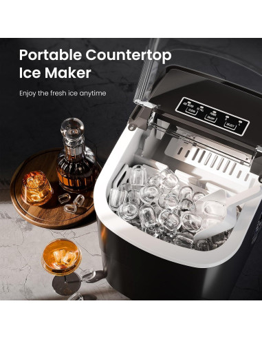 Máquina de Hielo AGLUCKY 12kg/24h 9 Cubos en 6 Min Negro