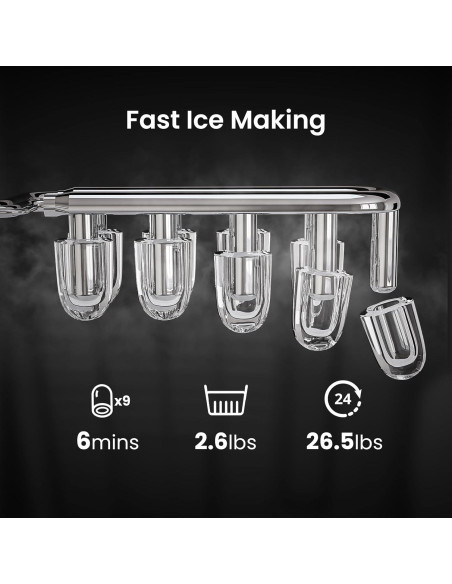 Máquina de Hielo AGLUCKY 12kg/24h 9 Cubos en 6 Min Negro