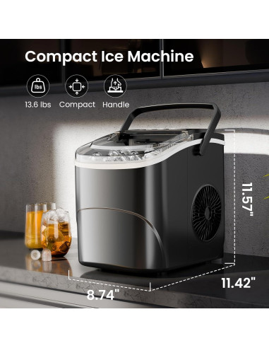 Máquina de Hielo AGLUCKY 12kg/24h 9 Cubos en 6 Min Negro