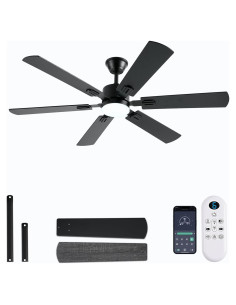 Ventilador de Techo FUMLTP 56" Negro con Luz LED y Control Remoto