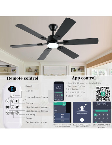 Ventilador de Techo FUMLTP 56" Negro con Luz LED y Control Remoto