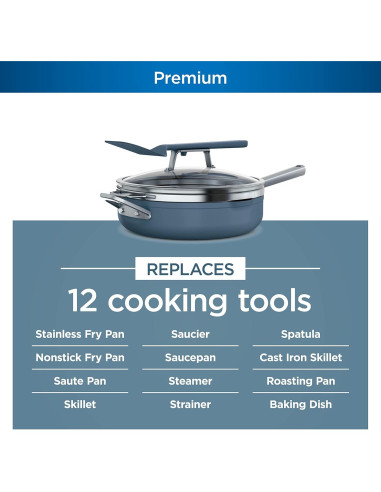 Sartén Ninja Foodi 4 Cuartos con Vaporera y Tapa de Vidrio