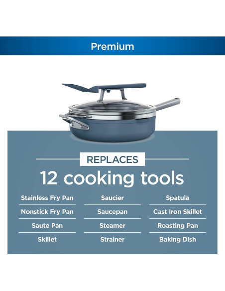 Sartén Ninja Foodi 4 Cuartos con Vaporera y Tapa de Vidrio