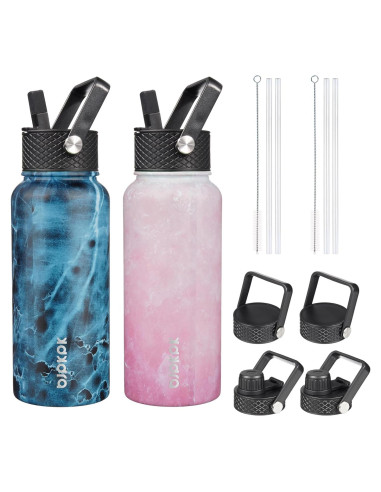 Botellas de Agua Aisladas BJPKPK 950ml 2 Pack Florecer+Océano