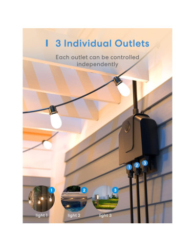 Enchufe Inteligente Meross para Exterior 3 Tomas Control Remoto