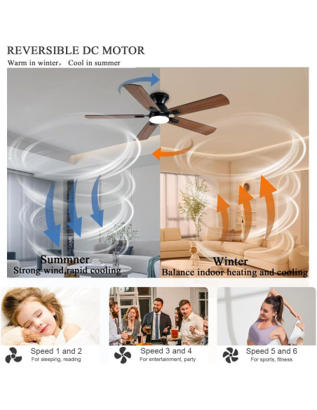 Ventilador de Techo GJeg 52" con Luz y Control Remoto Marrón