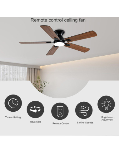 Ventilador de Techo GJeg 52" con Luz y Control Remoto Marrón