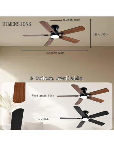 Ventilador de Techo GJeg 52" con Luz y Control Remoto Marrón