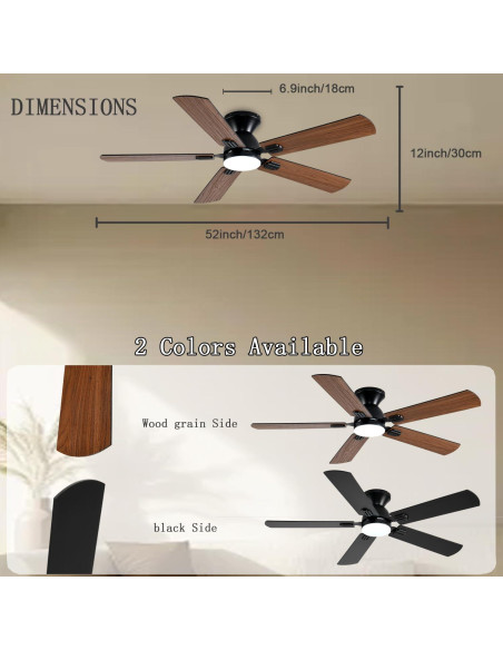 Ventilador de Techo GJeg 52" con Luz y Control Remoto Marrón