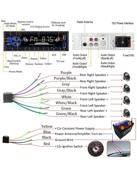 Radio de Coche Bluetooth REAKOSOUND 820s Estéreo USB FM