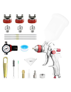 Pistola de Pulverización RRJ HVLP 600ml 3 Boquillas Rojo